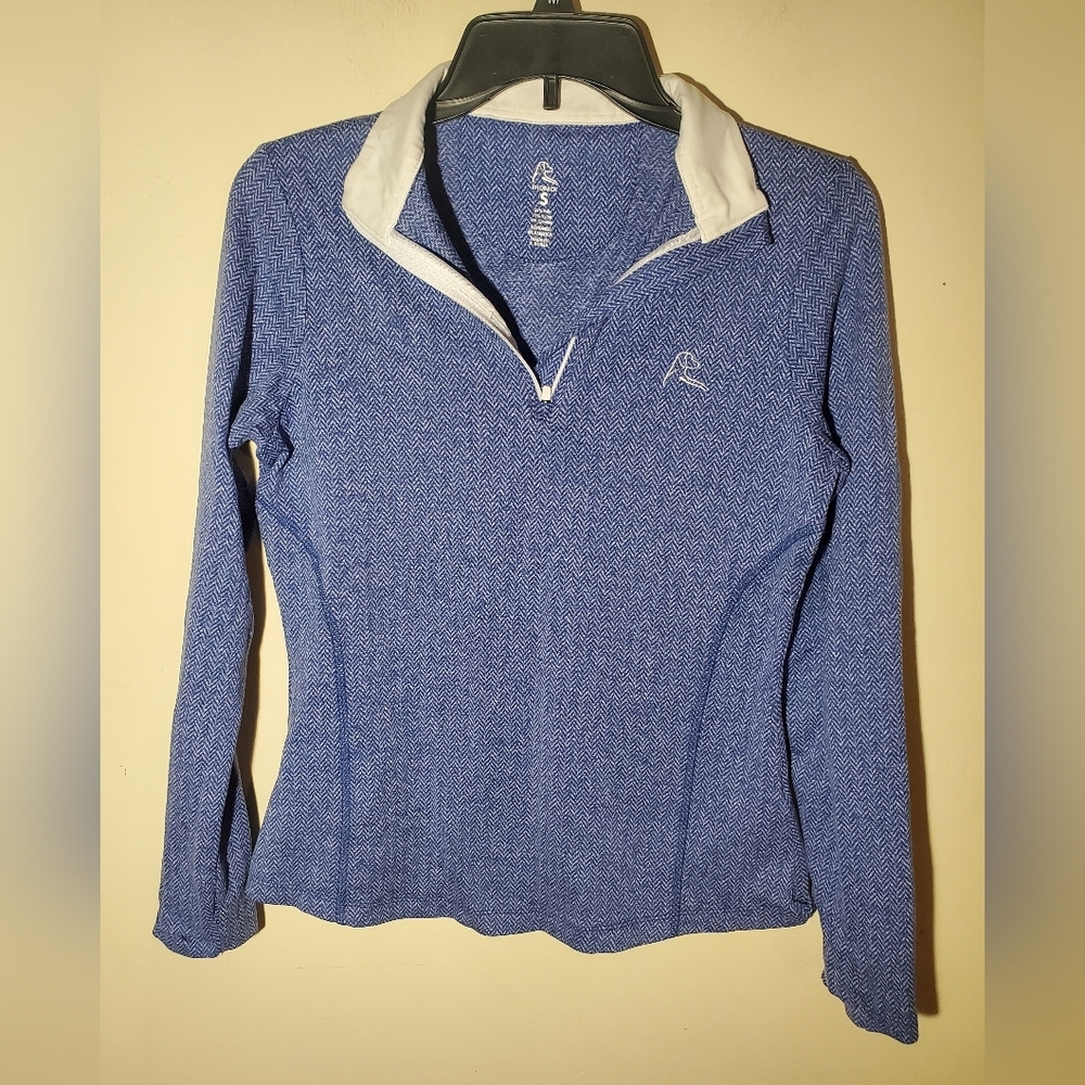 Rhoback Women's The Heather Performance Q-Zip Long Sleeve Shirt blue herringbone